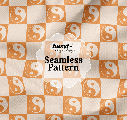 Checkered Yin Yang Hearts Seamless Pattern